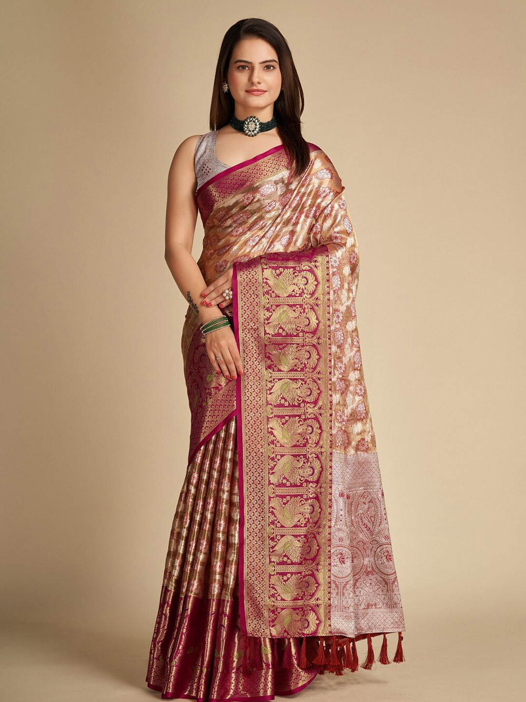 

Mitera Woven Design Banarasi Zari Saree, Brown