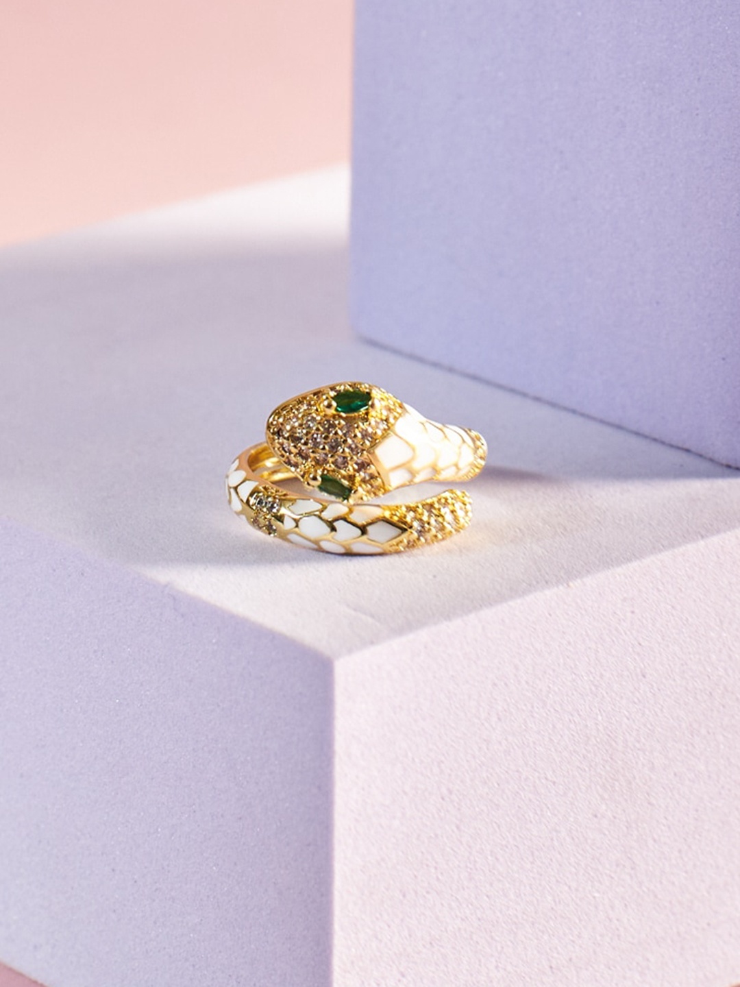 

SALTY Stones Studded Pythons Charm Adjustable Finger Ring, Gold