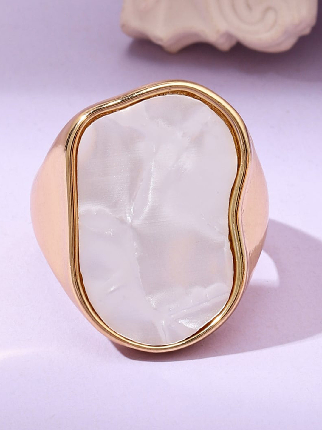 

SALTY Women Mother Of Pearl Enamel Ring, Gold