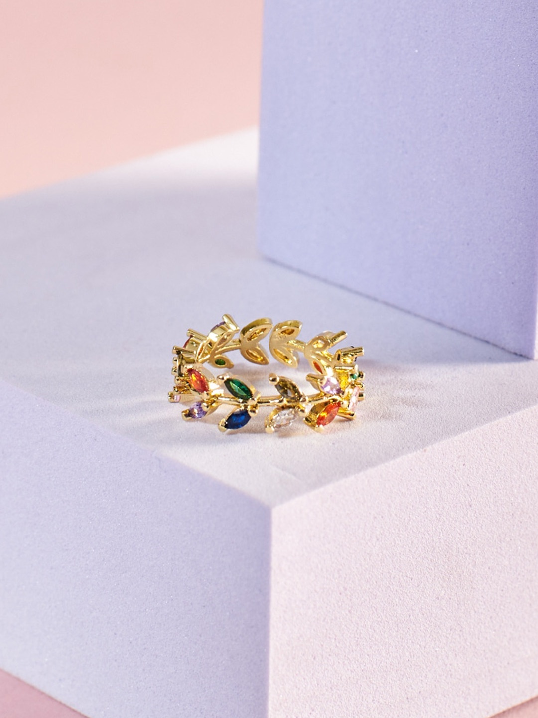 

SALTY Stone-Studded Adjustable Finger Ring, Gold
