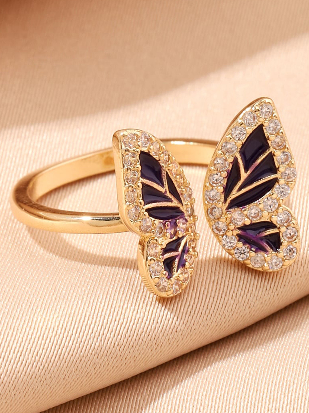 

SALTY Stone Studded Adjustable Finger Ring, Gold