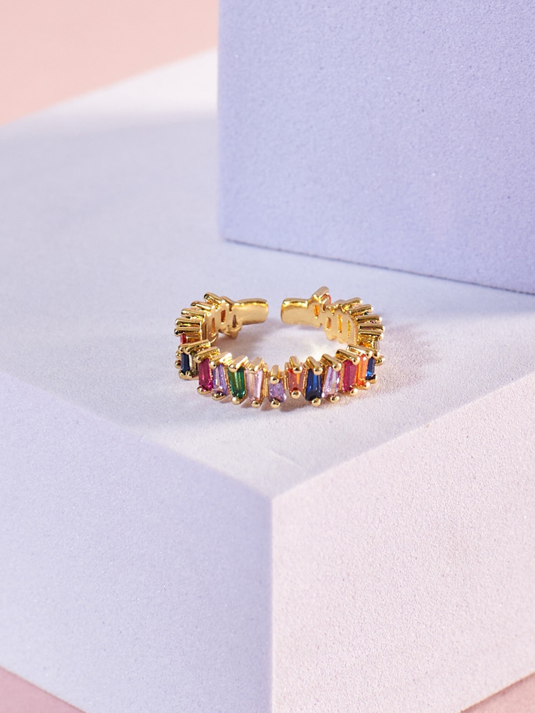 

SALTY Artificial Stones Studded Adjustable Ring, Gold