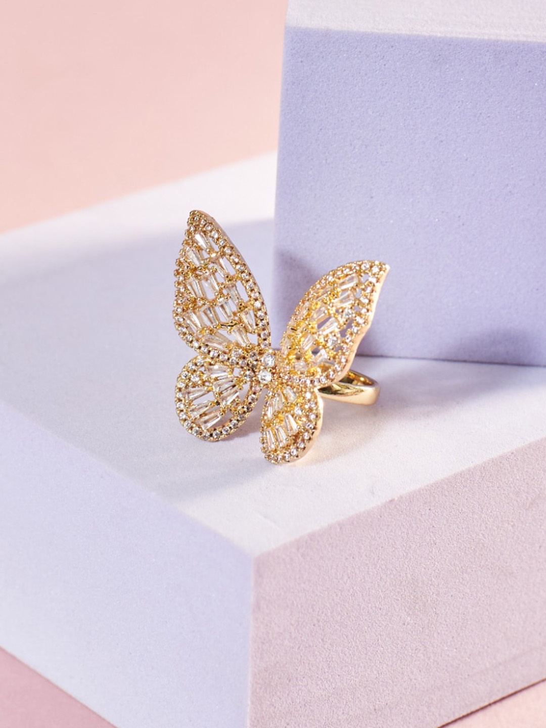 

SALTY Dream Butterfly Stones Studded Adjustable Finger Ring, Gold