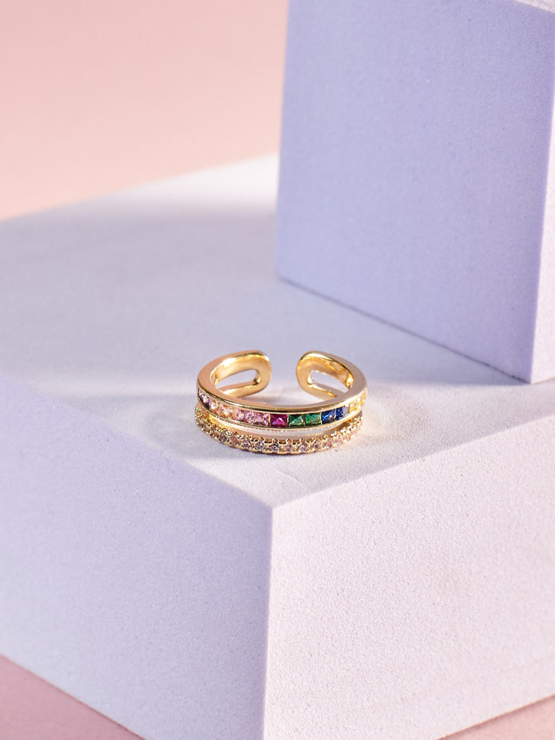 

SALTY Crystal Studded Adjustable Finger Ring, Gold