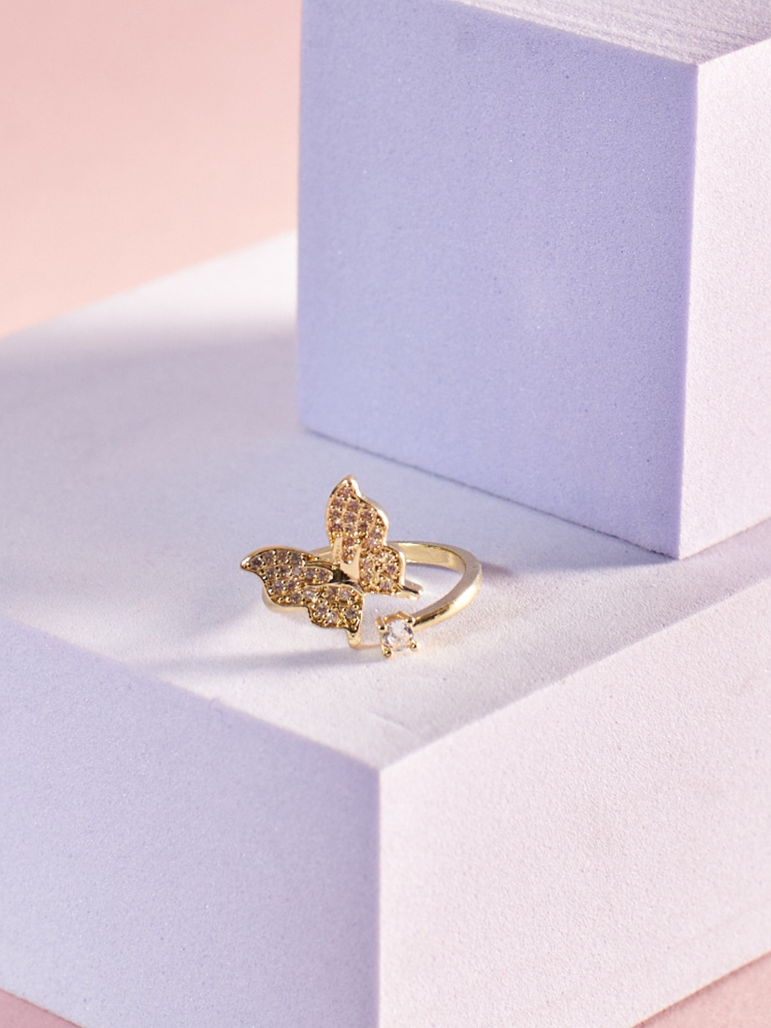 

SALTY Artificial Stones Studded Butterfly Charm Finger Ring, Gold