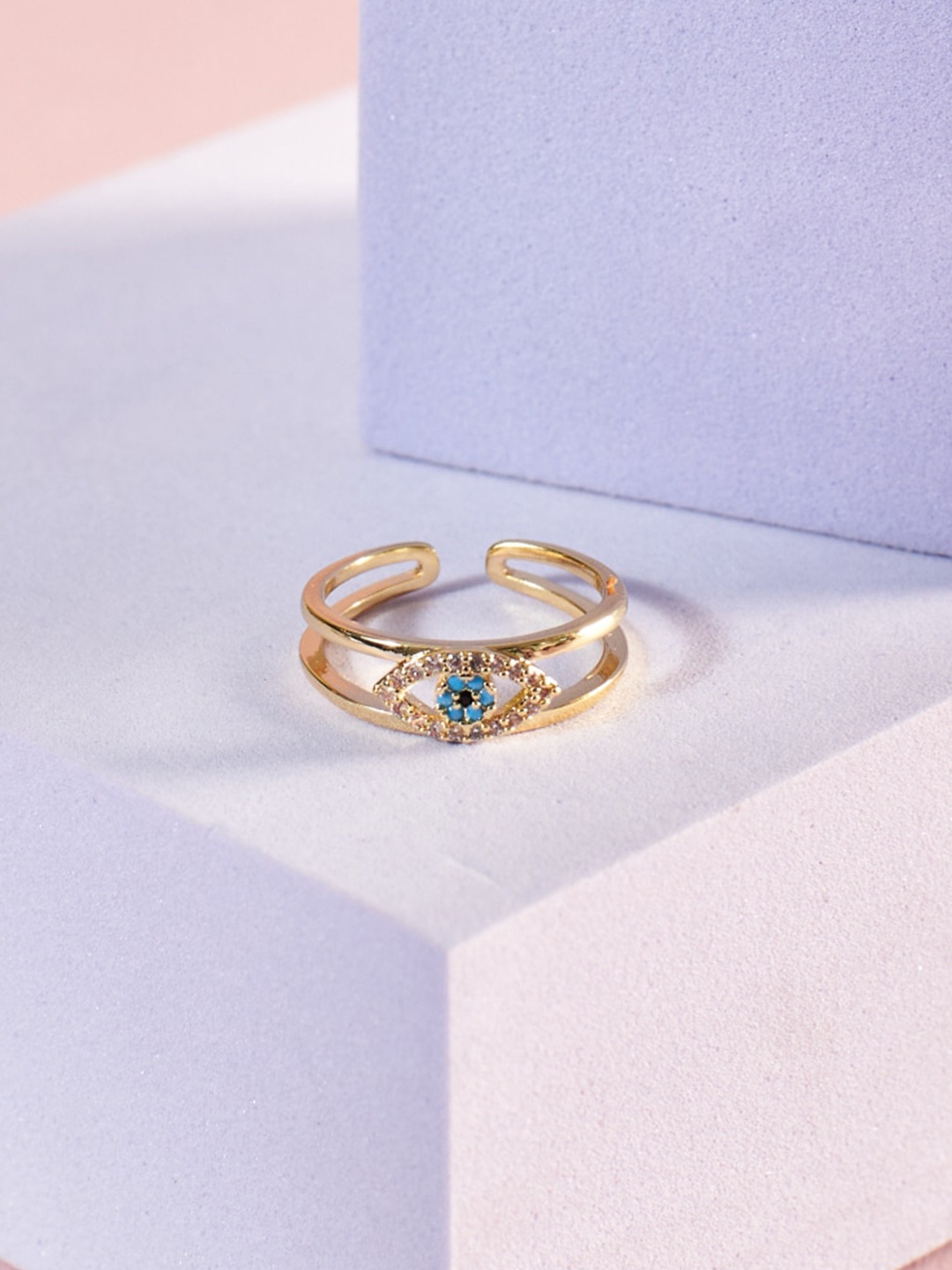 

SALTY Evil Eye Charm Adjustable Finger Ring, Gold