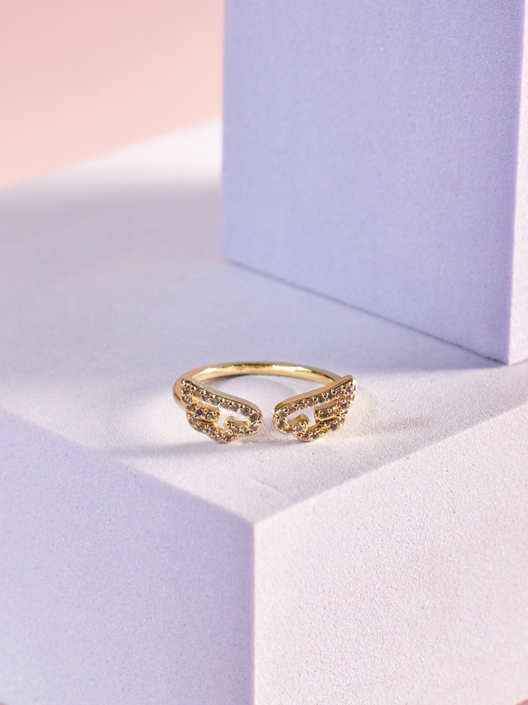 

SALTY Wings Of Freedom Stones Studded Adjustable Finger Ring, Gold