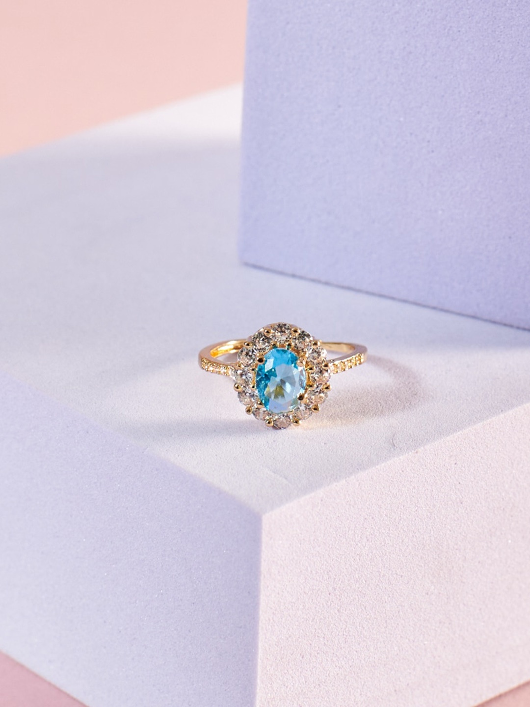 

SALTY Blue Lagoon Stones Studded Adjustable Finger Ring, Gold