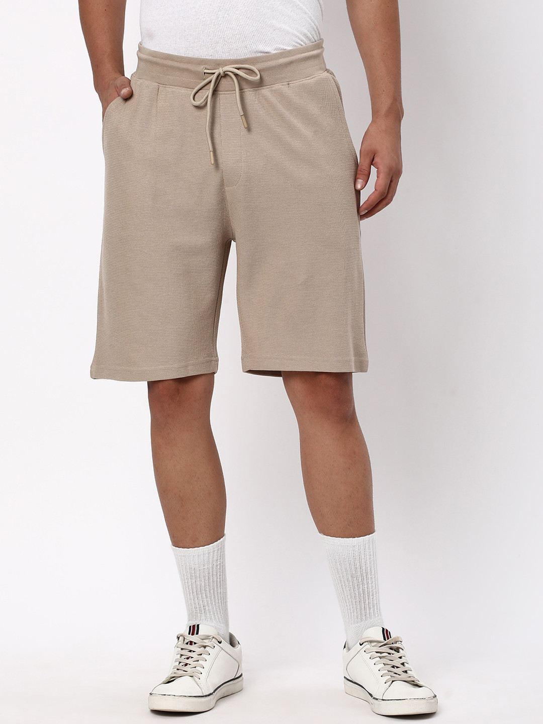 

R&B Men Mid-Rise Cotton Shorts, Beige