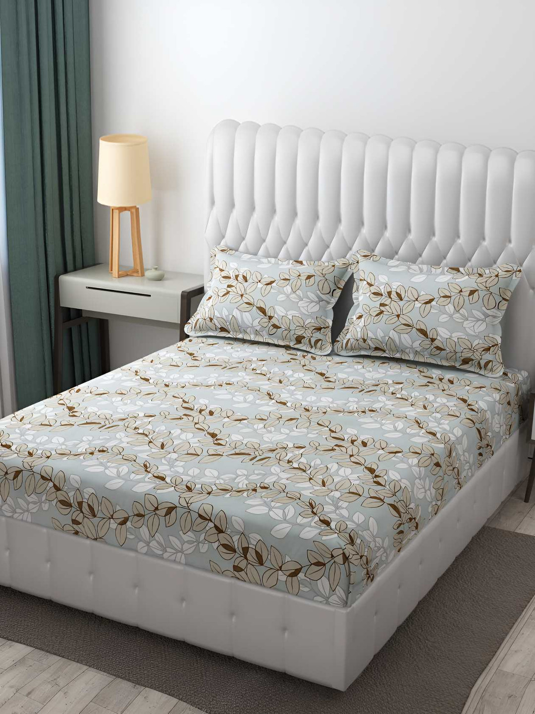 

Bajo's Grey & Brown Floral 250 TC Cotton Queen Bedsheet with 2 Pillow Covers