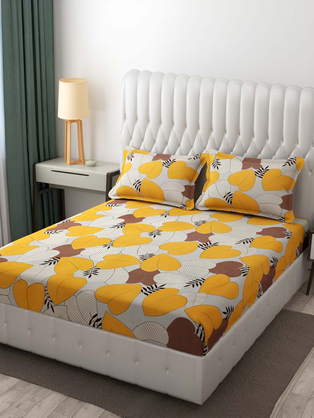 

Bajo's Orange Ethnic Motifs Cotton 250 TC Fitted Queen Bedsheet With 2 Pillow Covers