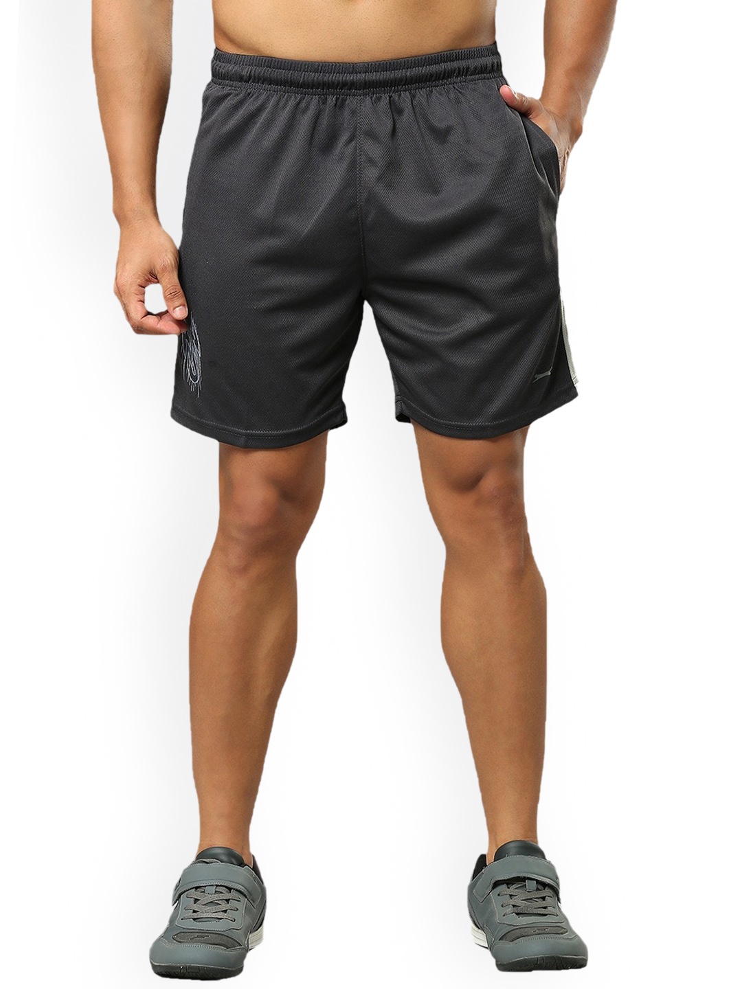 

Black Panther Men Striped Mid-Rise Sports Shorts, Charcoal