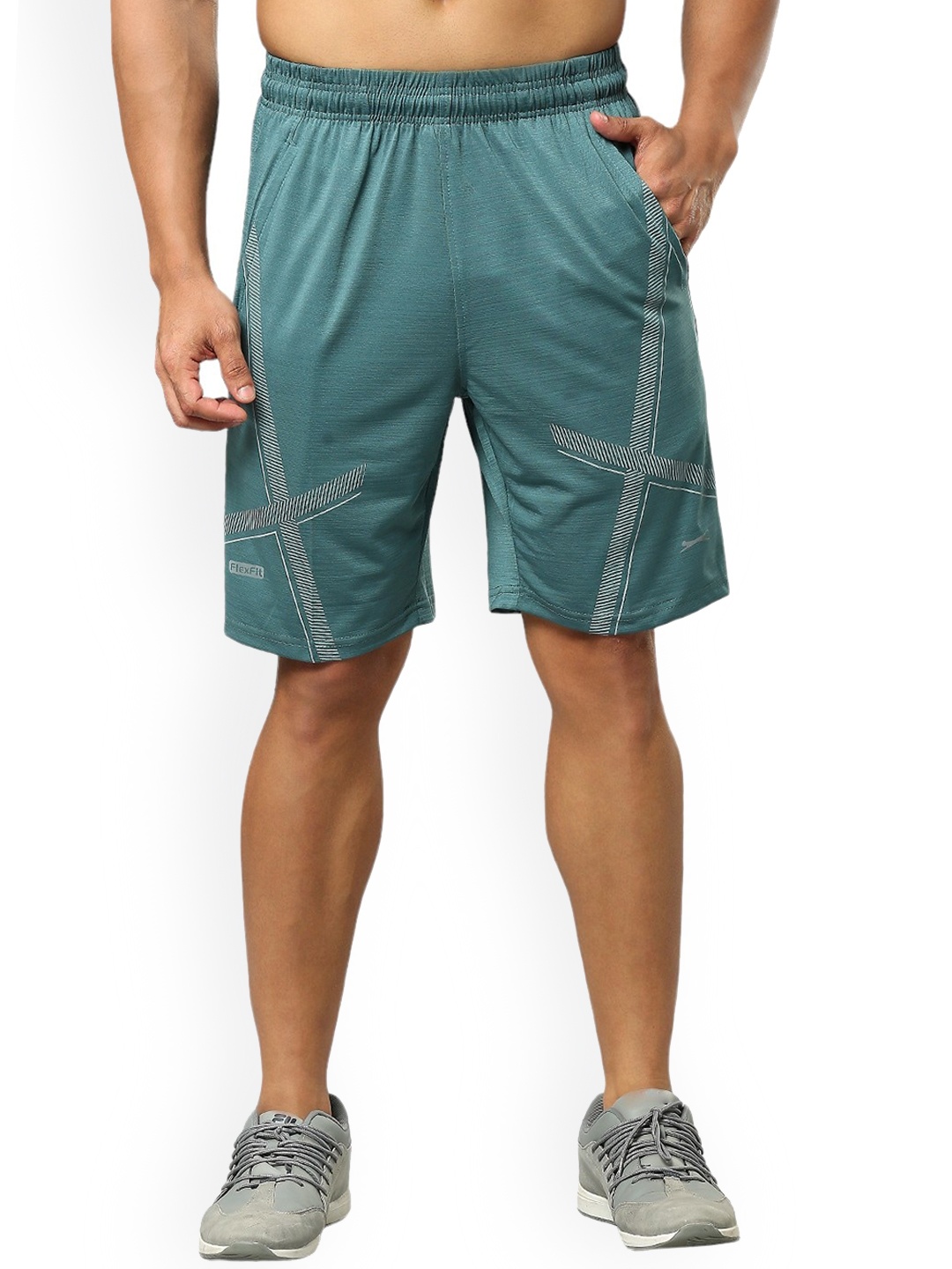 

Black Panther Men Striped Mid-Rise Sports Shorts, Green