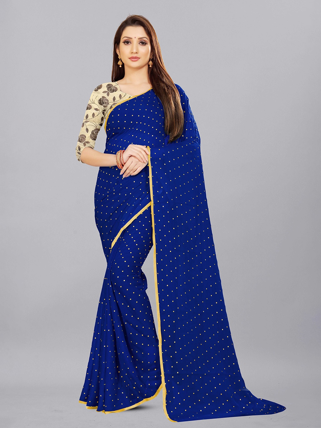 

Aardiva Polka Dots Pure Chiffon Saree, Navy blue