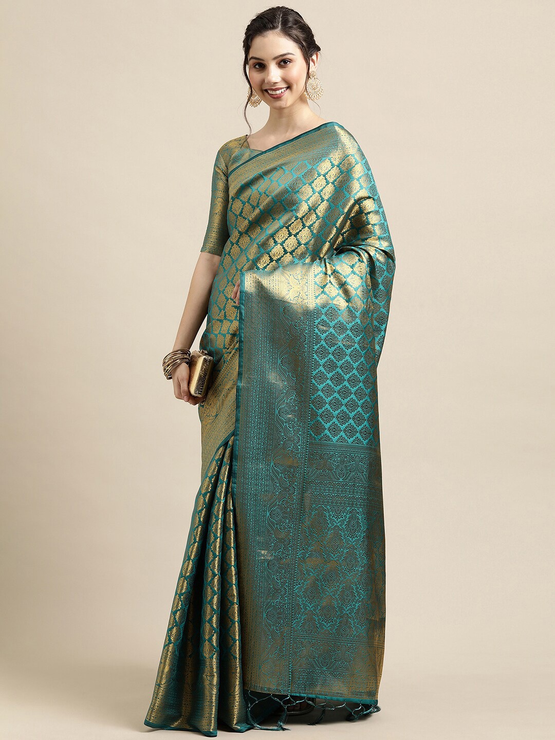 

Anouk Ethnic Motifs Designer Banarasi Saree, Teal