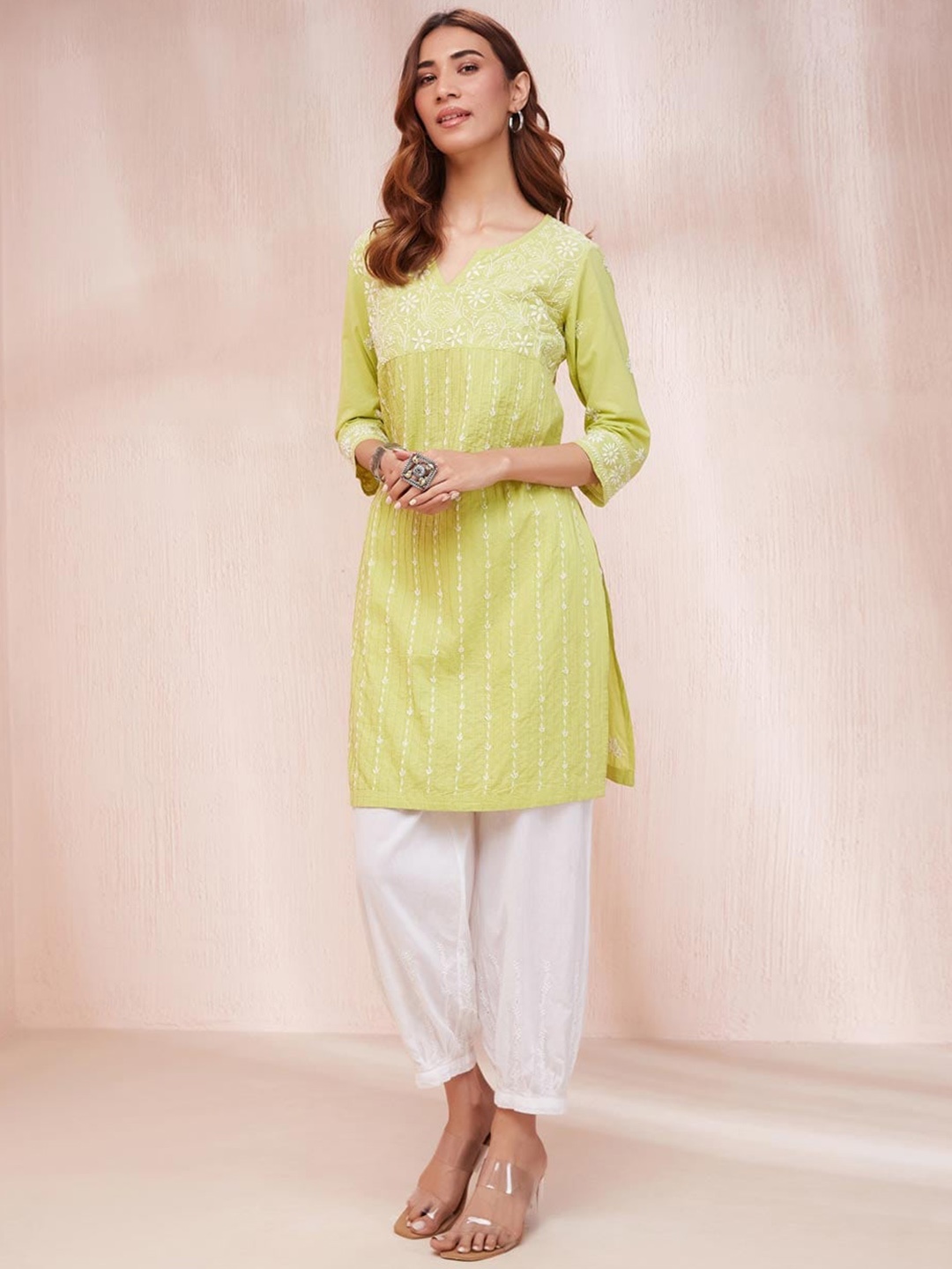 

Fabindia Chikankari Embroidered Cotton Kurta, Green