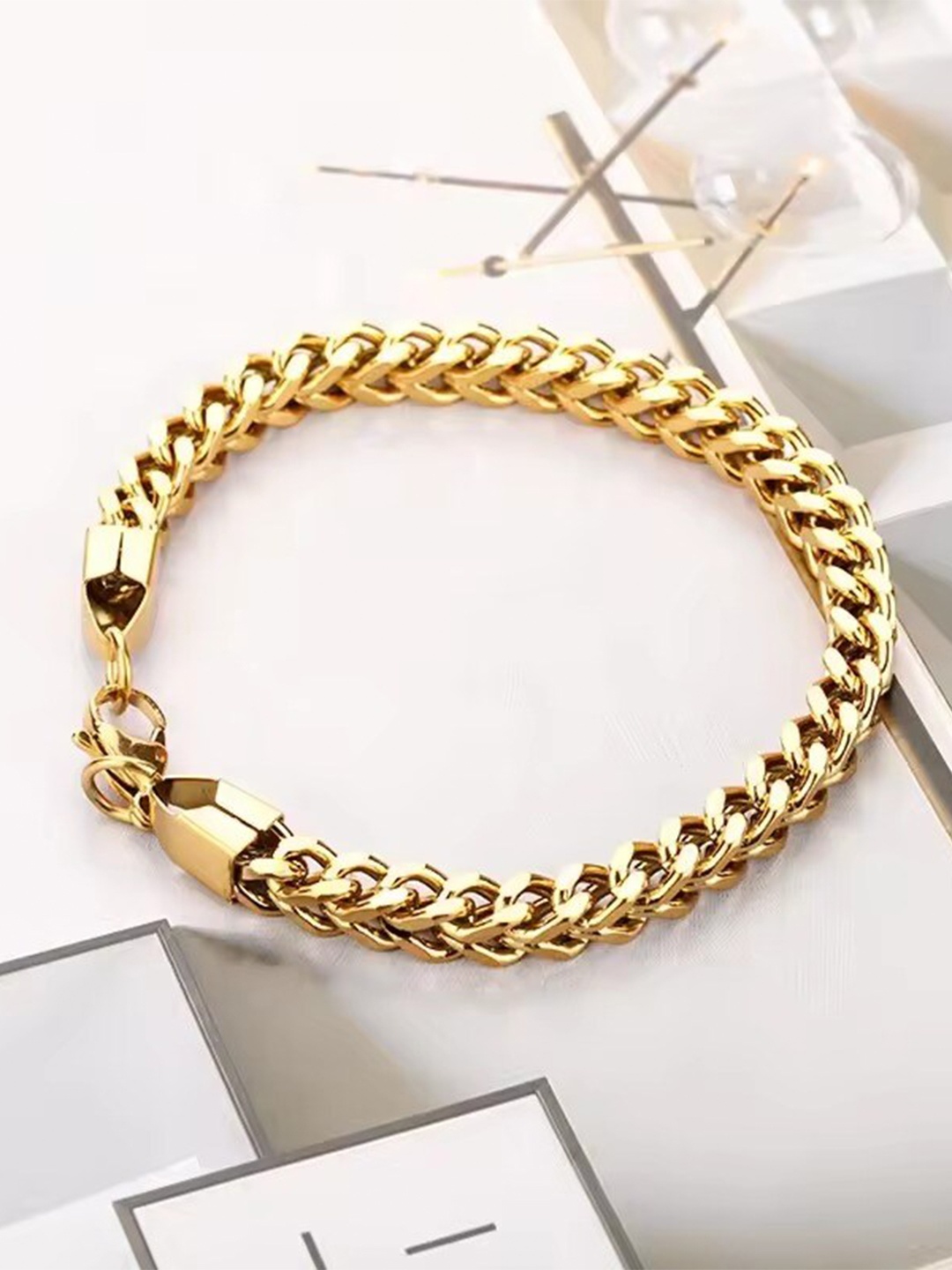 

MEENAZ Men Gold-Plated Stainless Steel Link Bracelet