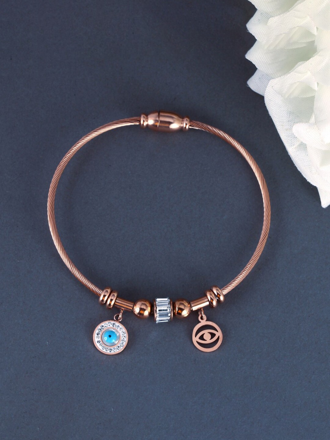 

MEENAZ American Diamond Antique Rose Gold-Plated Anti Tarnish Evil Eye Kada Bracelet