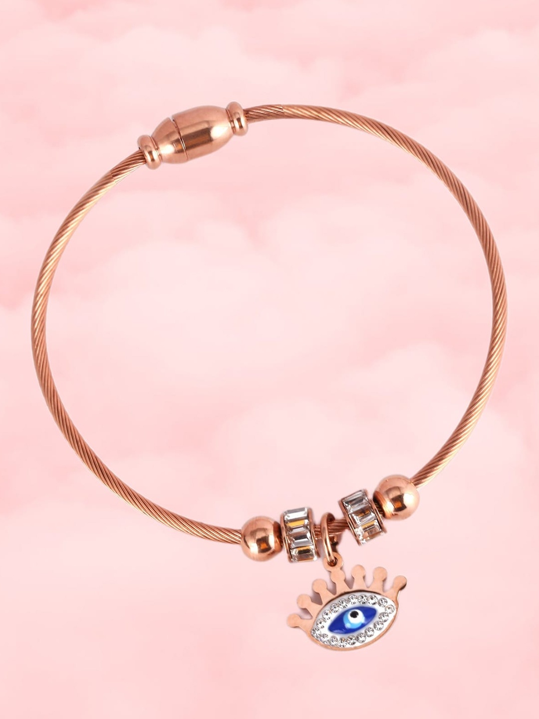 

MEENAZ Rose Gold-Plated American Diamond-Studded Stainless Steel Kada Bracelet