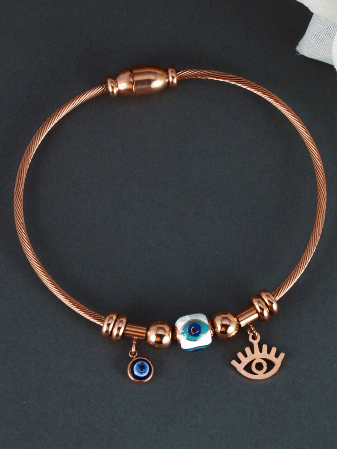 

MEENAZ Stainless Steel American Diamond Rose Gold Plated Kada Bracelet