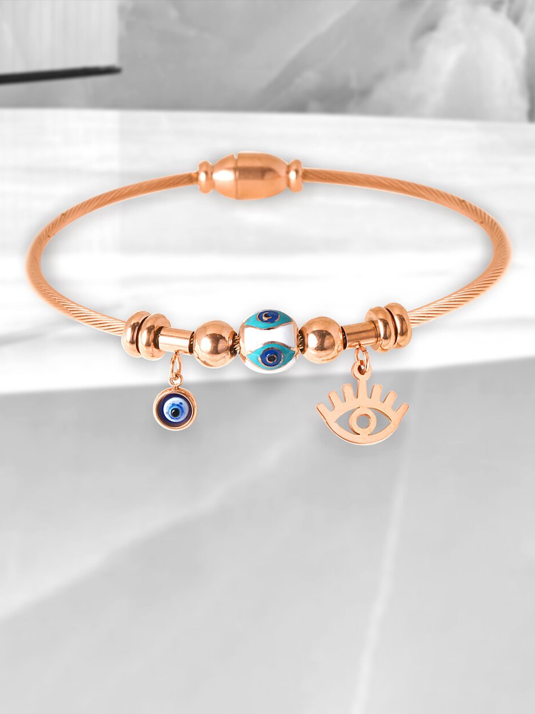 

MEENAZ Stainless Steel American Diamond Rose Gold Plated Kada Bracelet