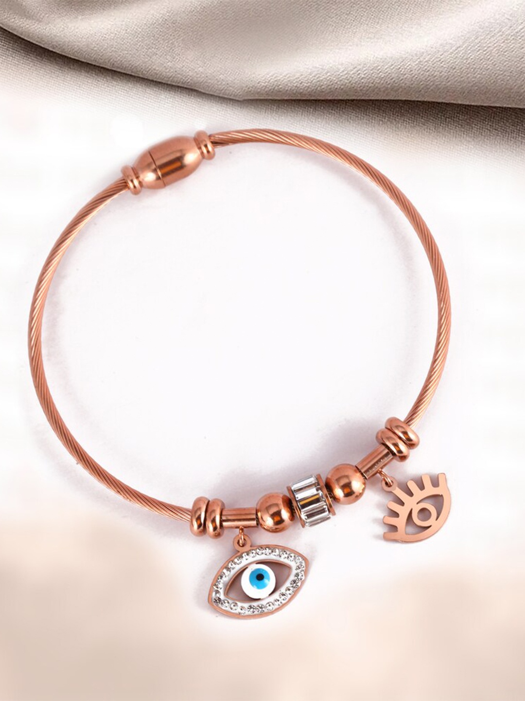 

MEENAZ Stainless Steel American Diamond Rose Gold Plated Kada Bracelet