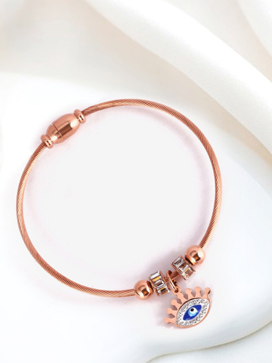 

MEENAZ Stainless Steel American Diamond Rose Gold Plated Kada Bracelet