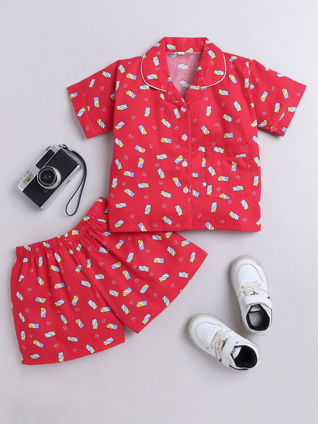 

The Magic Wand Kids Pure Cotton Printed Night Suit, Red