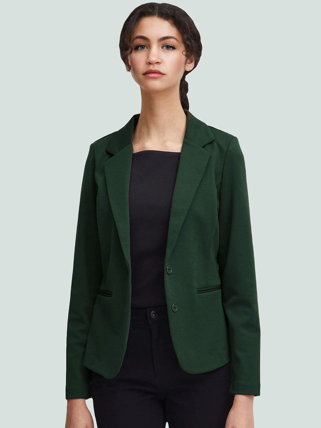 BAESD Notched Lapel Long Sleeves Single Breasted Blazer, Olive