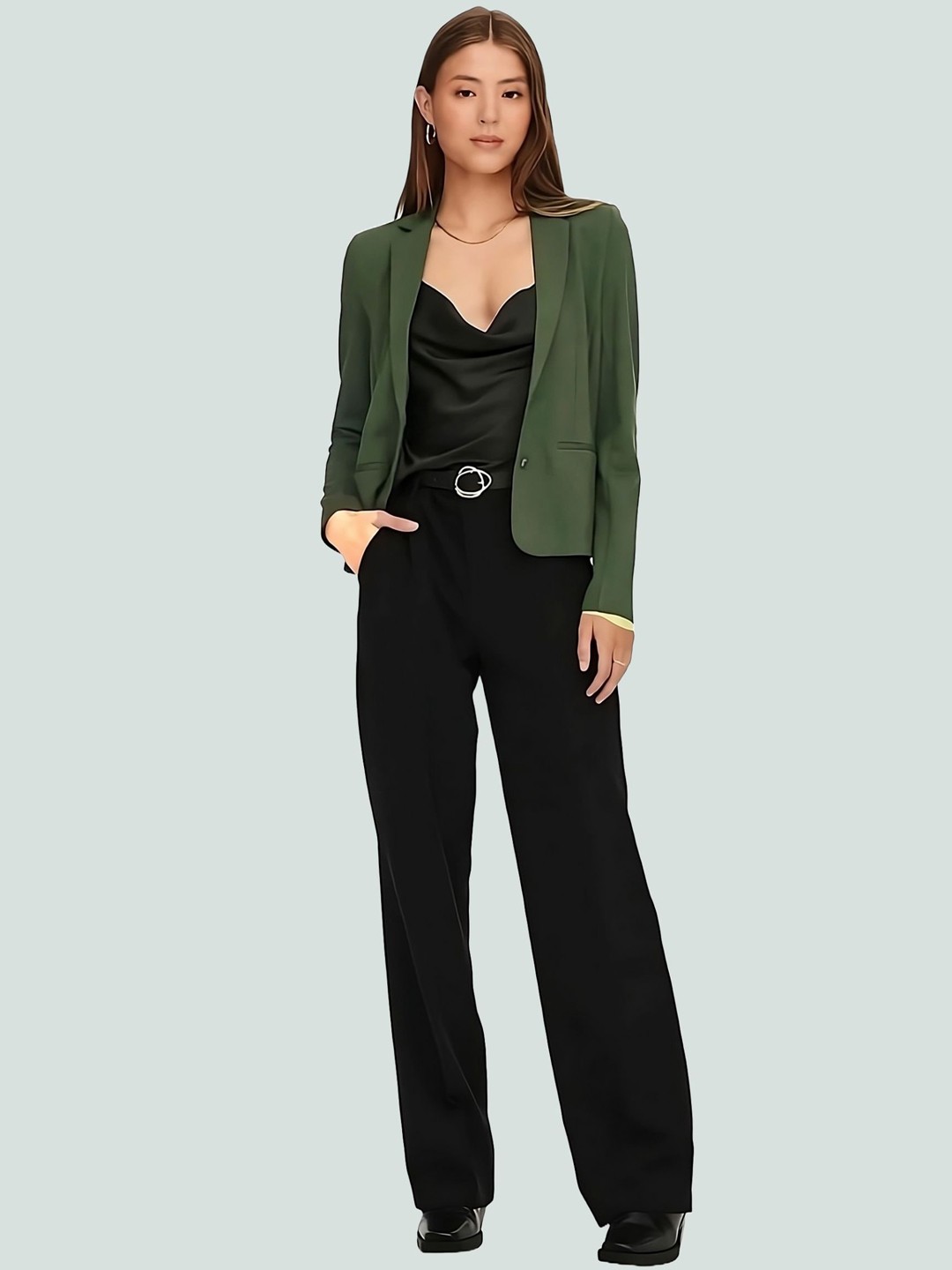 

BAESD Notched Lapel Long Sleeves Single Breasted Blazer, Olive