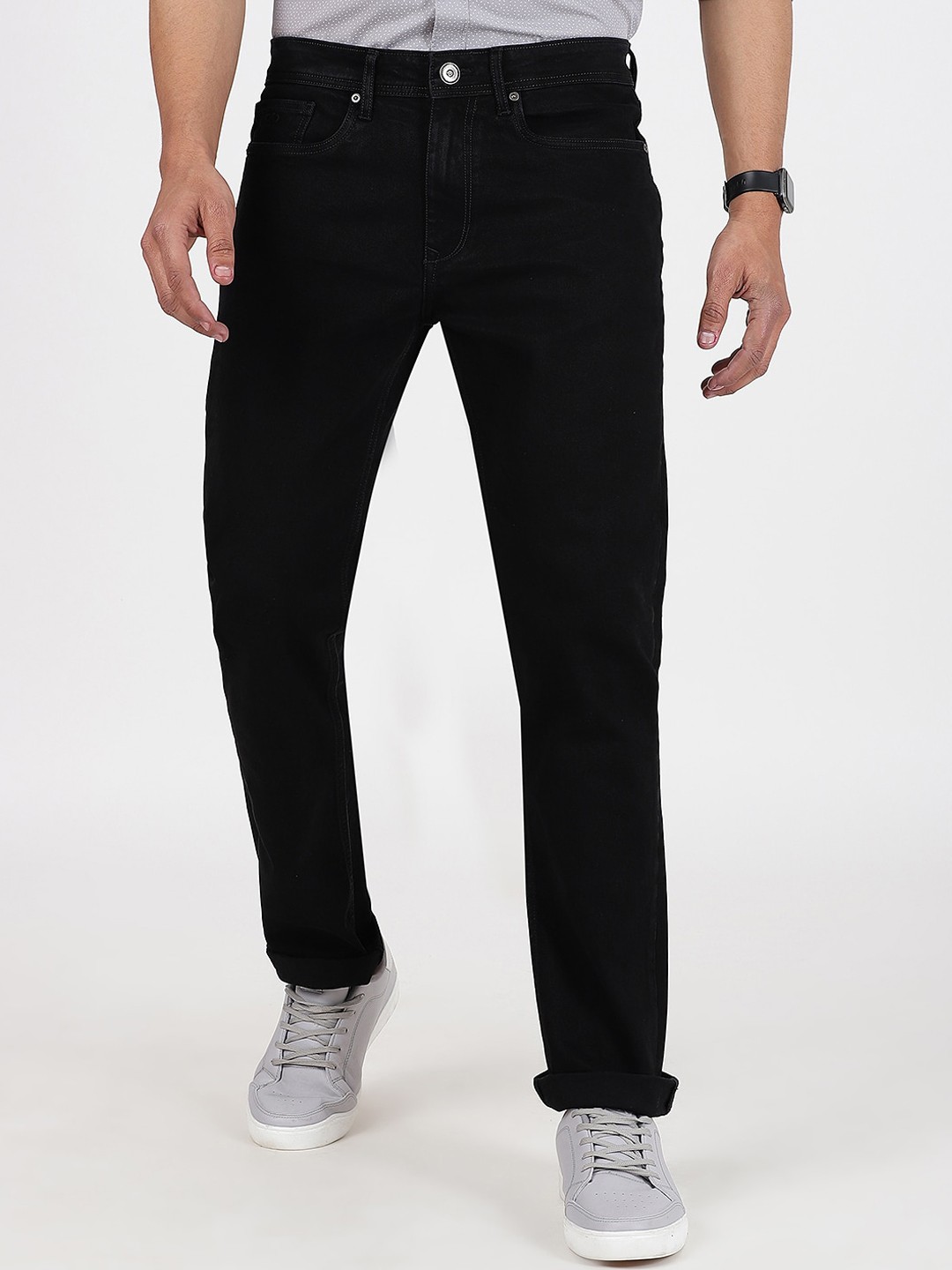 

JADE BLUE Men Straight Fit Stretchable Jeans, Black
