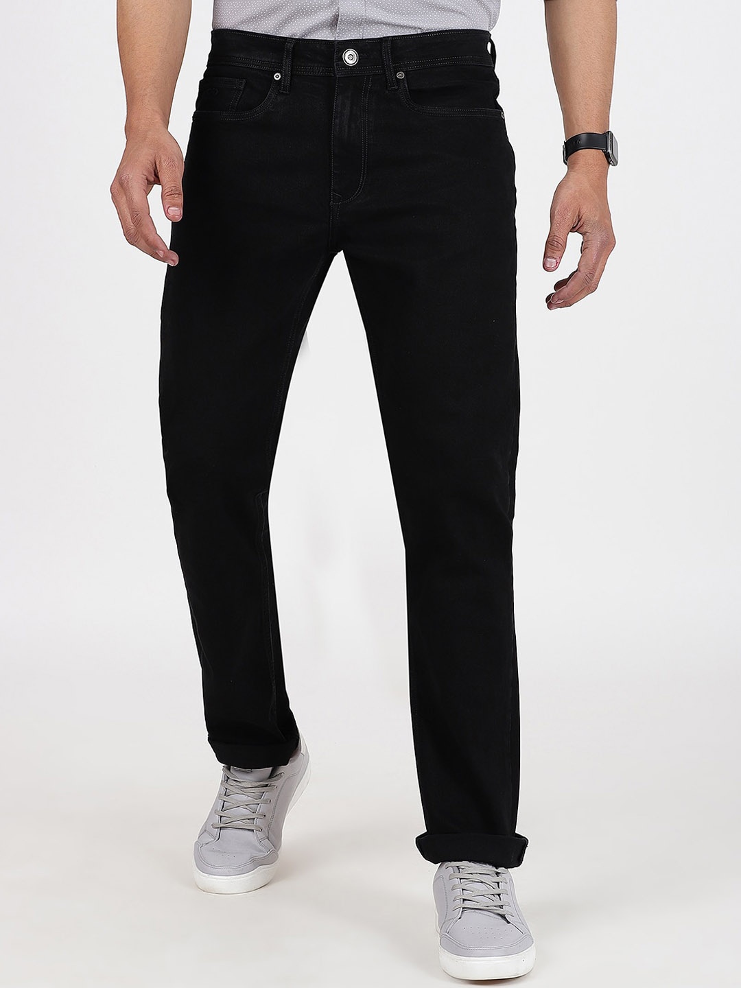 

JADE BLUE Men Straight Fit Clean Look Stretchable Jeans, Black