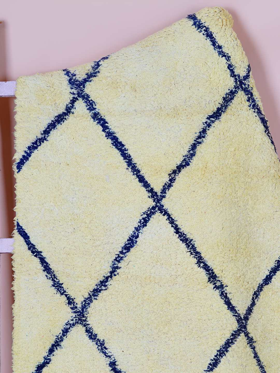 

SARYU HOMES Yellow & Blue Checked Pure Cotton Ant-Skid Dhurrie