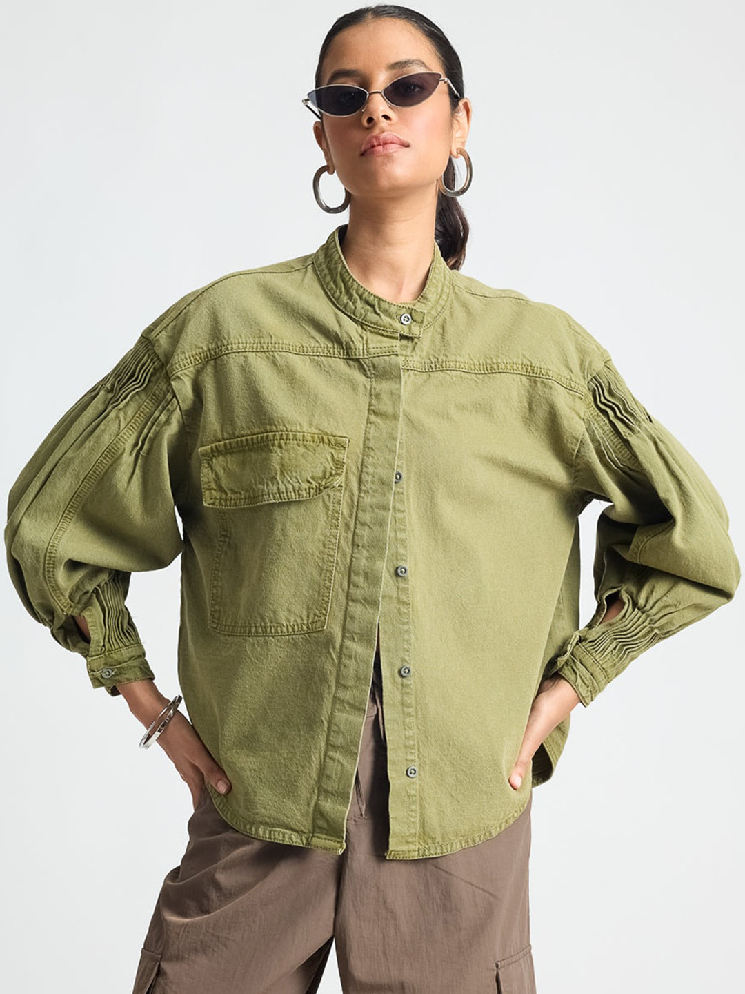 

FREAKINS Pure Cotton Denim Jacket, Olive