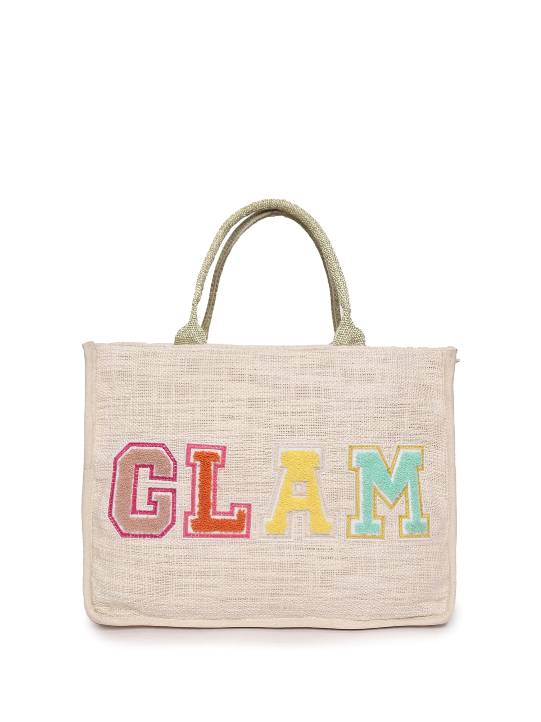 

ASTRID Typography Self Design Cotton Shopper Tote Bag, Off white