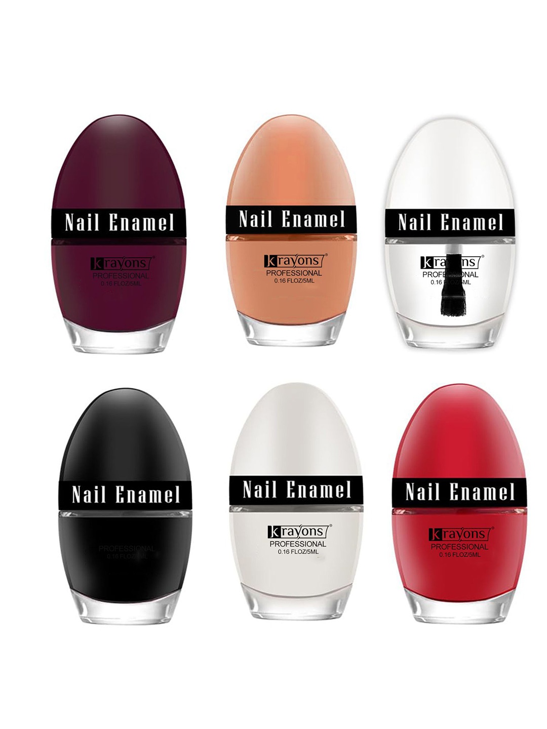 

krayons Professional Set Of 6 High Shine Quick Dry Glossy Nail Paints - 5ml Each, Multi