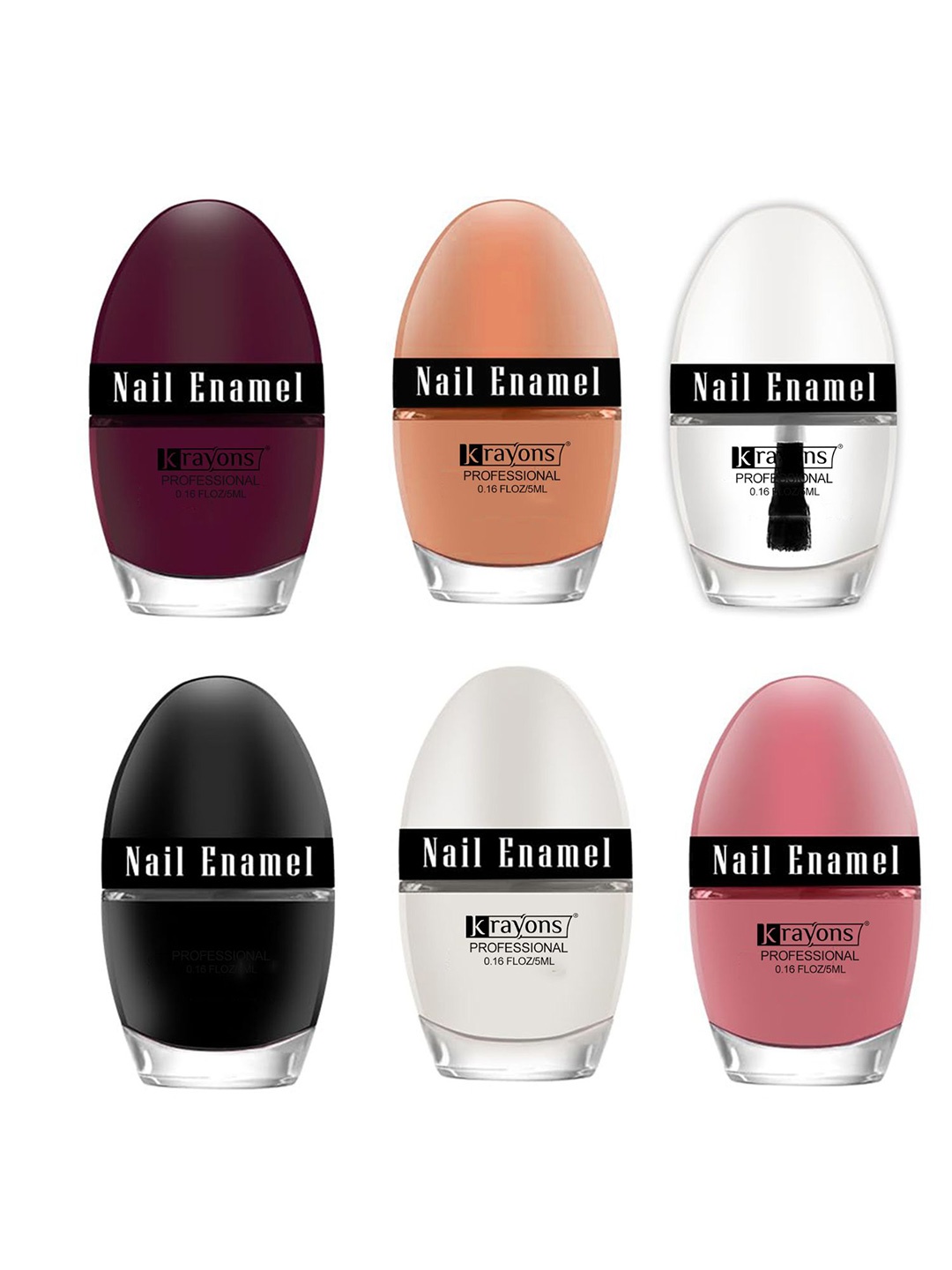 

krayons Professional Set Of 6 High Shine Quick Dry Glossy Nail Paints - 5ml Each, Multi