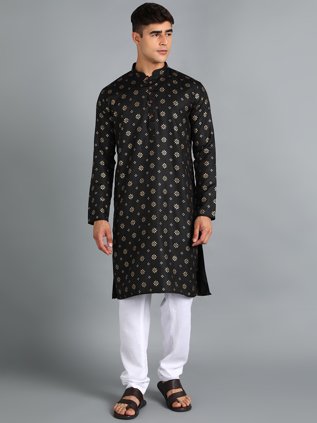 

Anouk Ethnic Motifs Mandarin Collar Full Sleeves Straight Kurta, Black