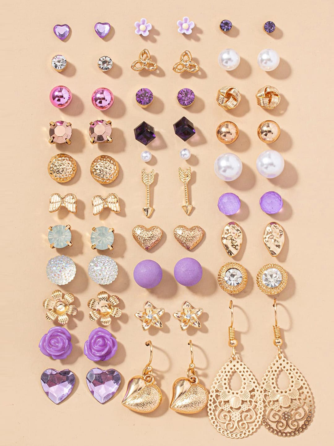 

Jewels Galaxy Set Of 30 Gold Plated Crystals & Pearl Beaded Contemporary Stud Earrings