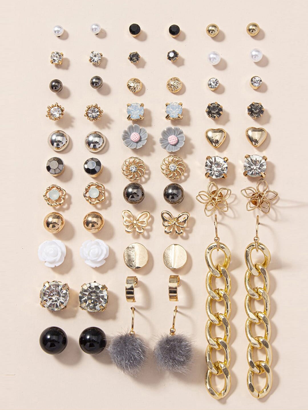 

Jewels Galaxy Set Of 30 Gold-Plated Crystals Studded Studs Earrings