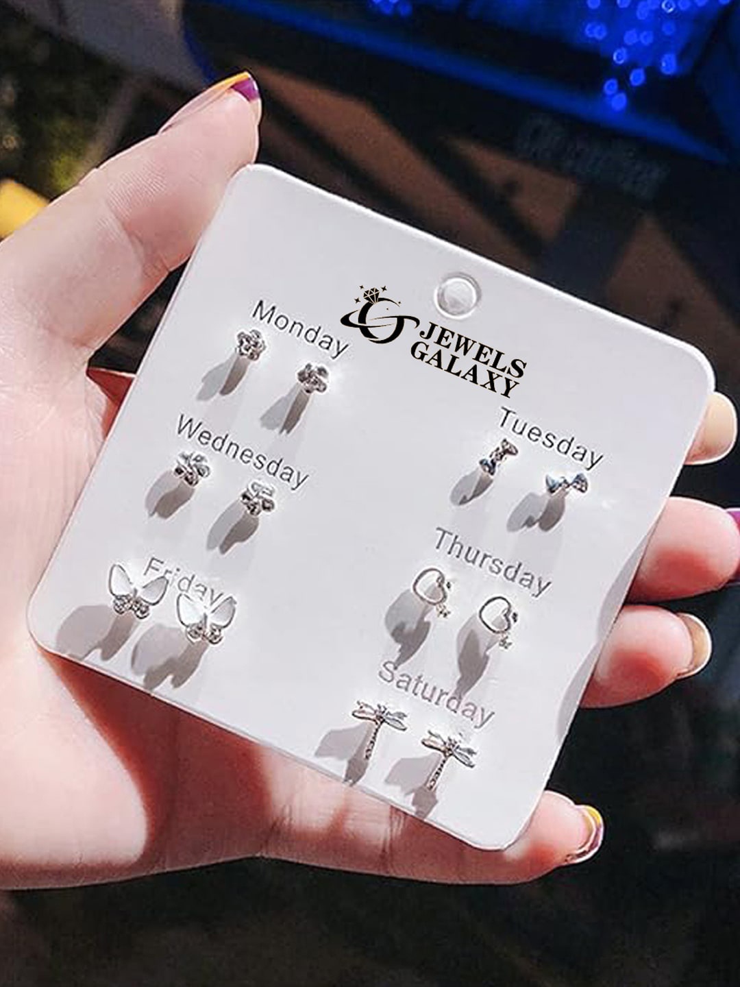 

Jewels Galaxy Set Of 6 Silver-Plated Crystals Beaded Contemporary Stud Earrings