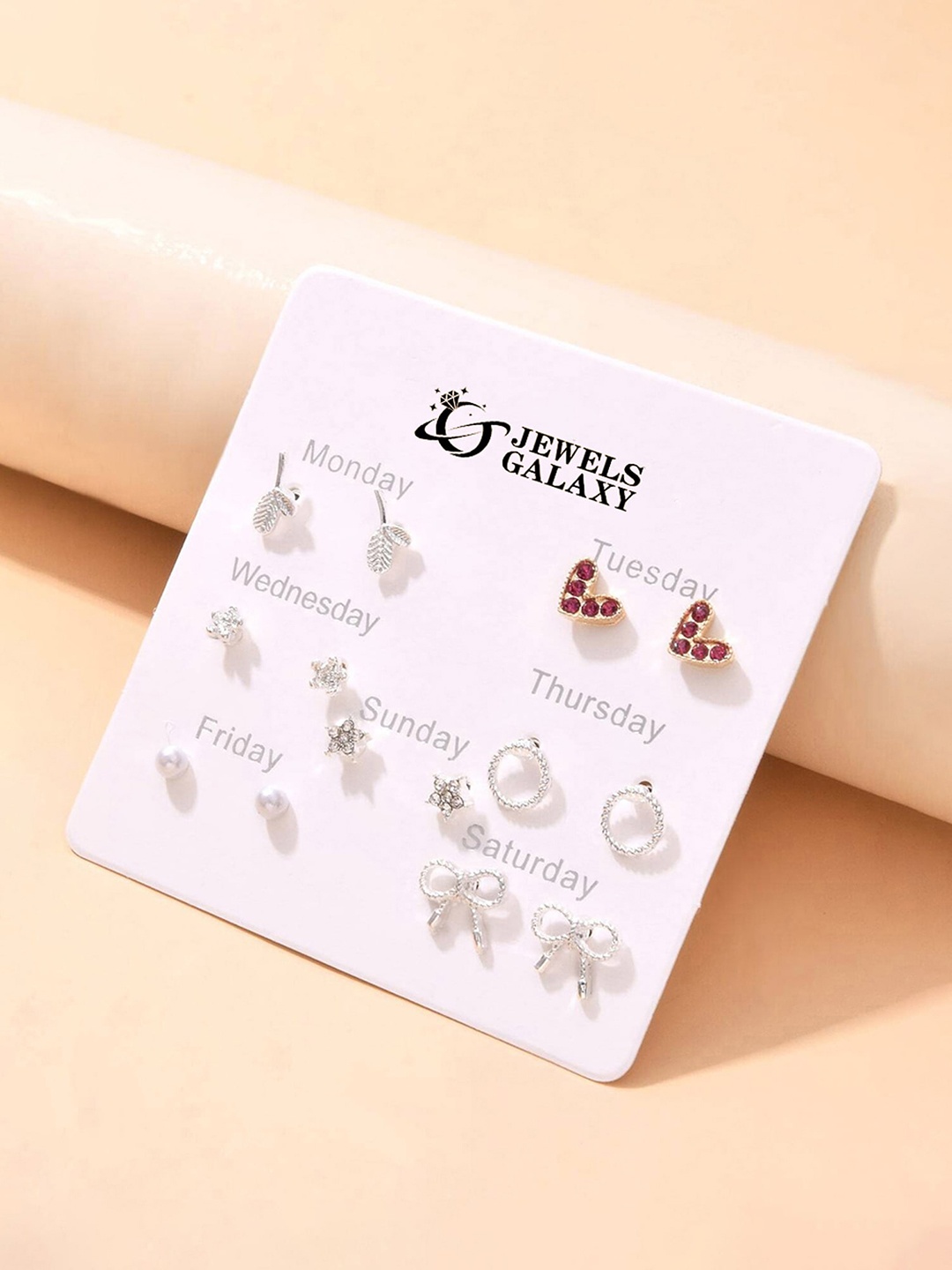 

Jewels Galaxy Set of 7 Silver Plated Crystals Studs Earrings