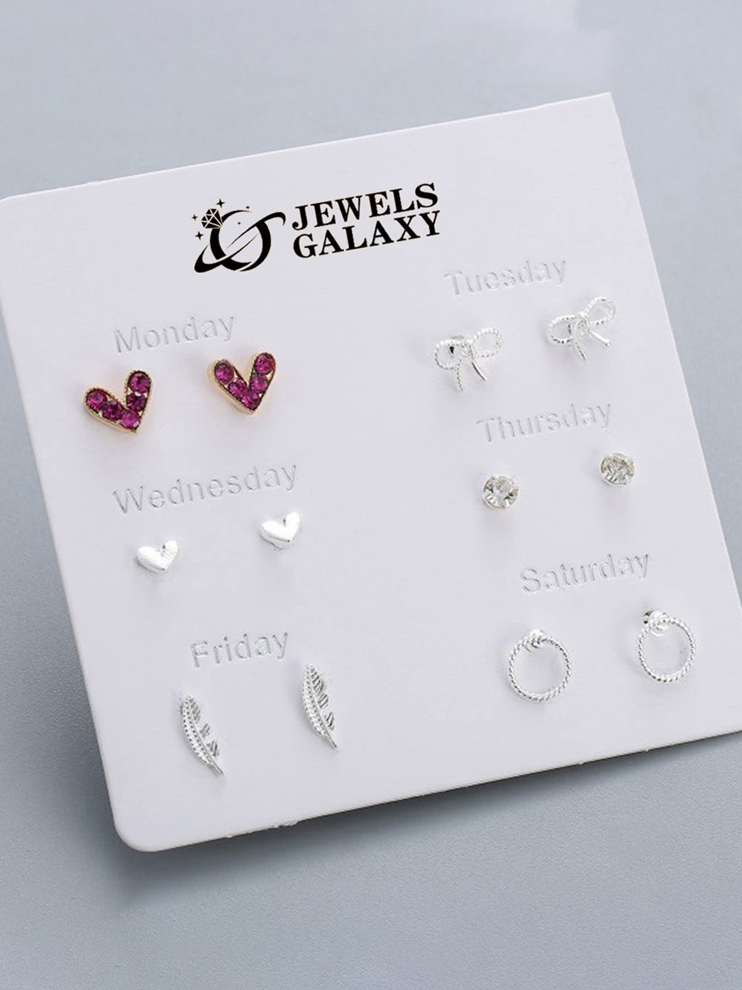 

Jewels Galaxy Set Of 6 Silver Plated Crystals Beaded Contemporary Stud Earrings