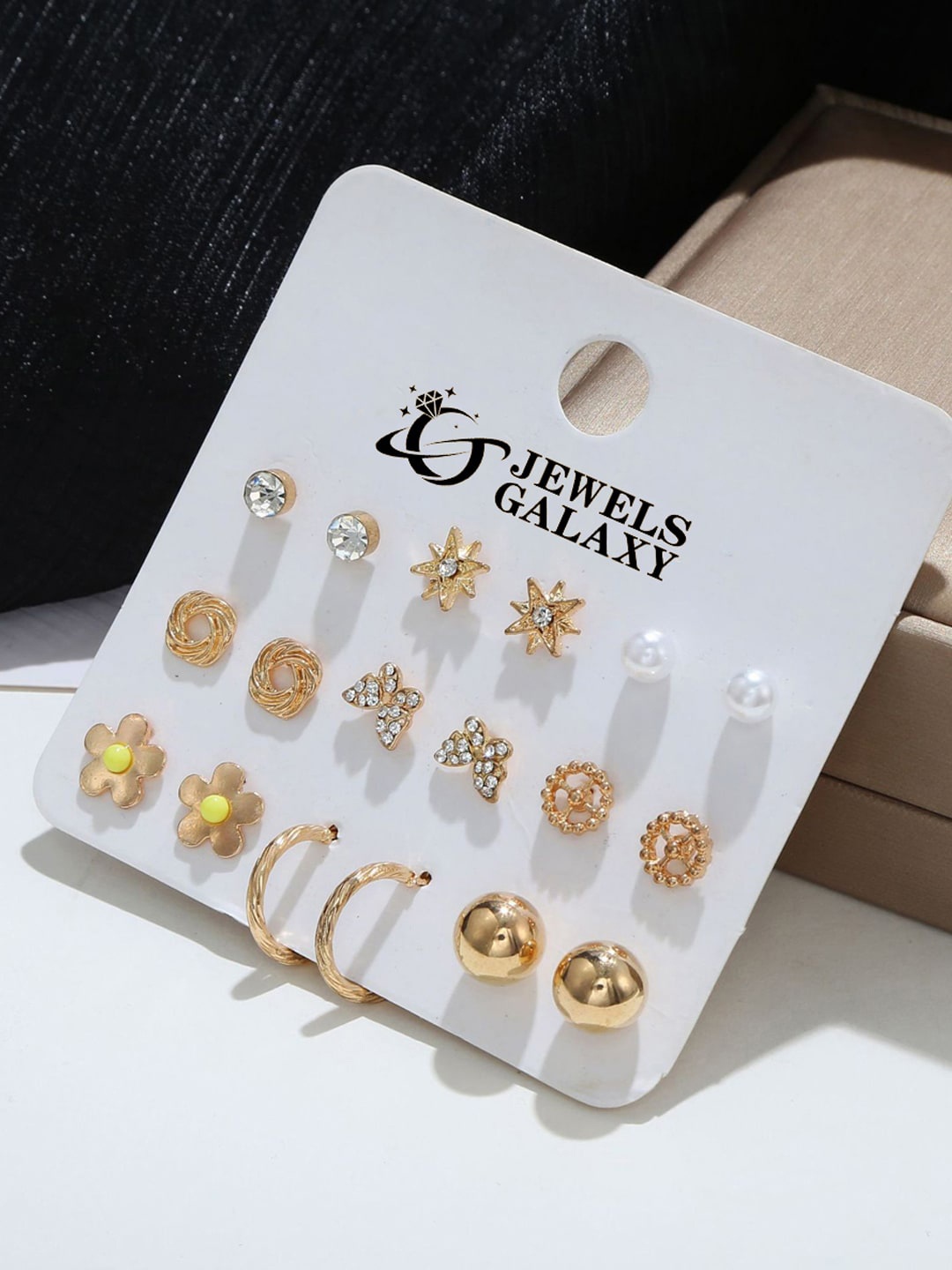 

Jewels Galaxy Set Of 9 Gold-Plated Studs Earrings