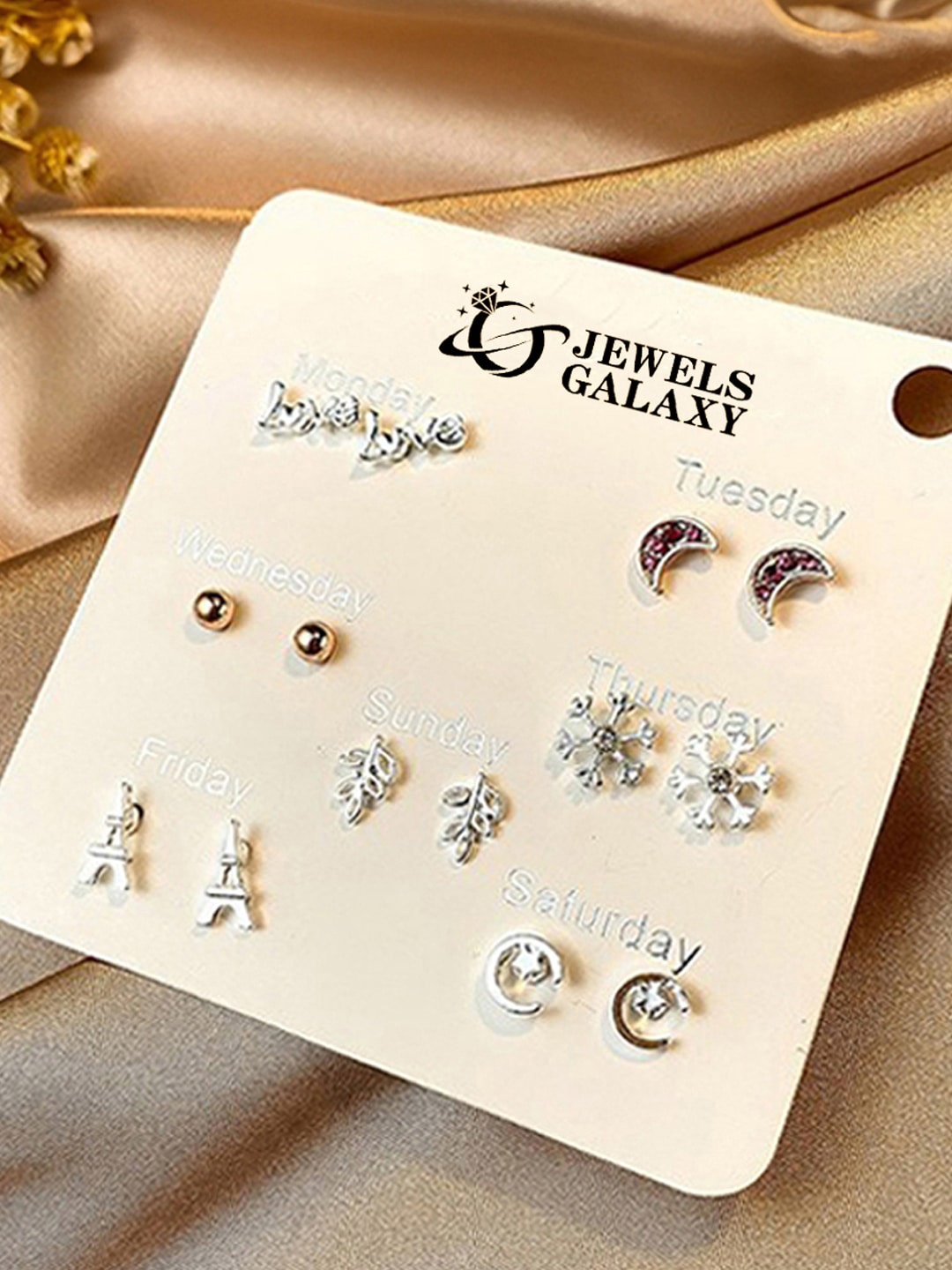 

Jewels Galaxy Set Of 7 Silver Plated Crystal Studded Studs Earrings