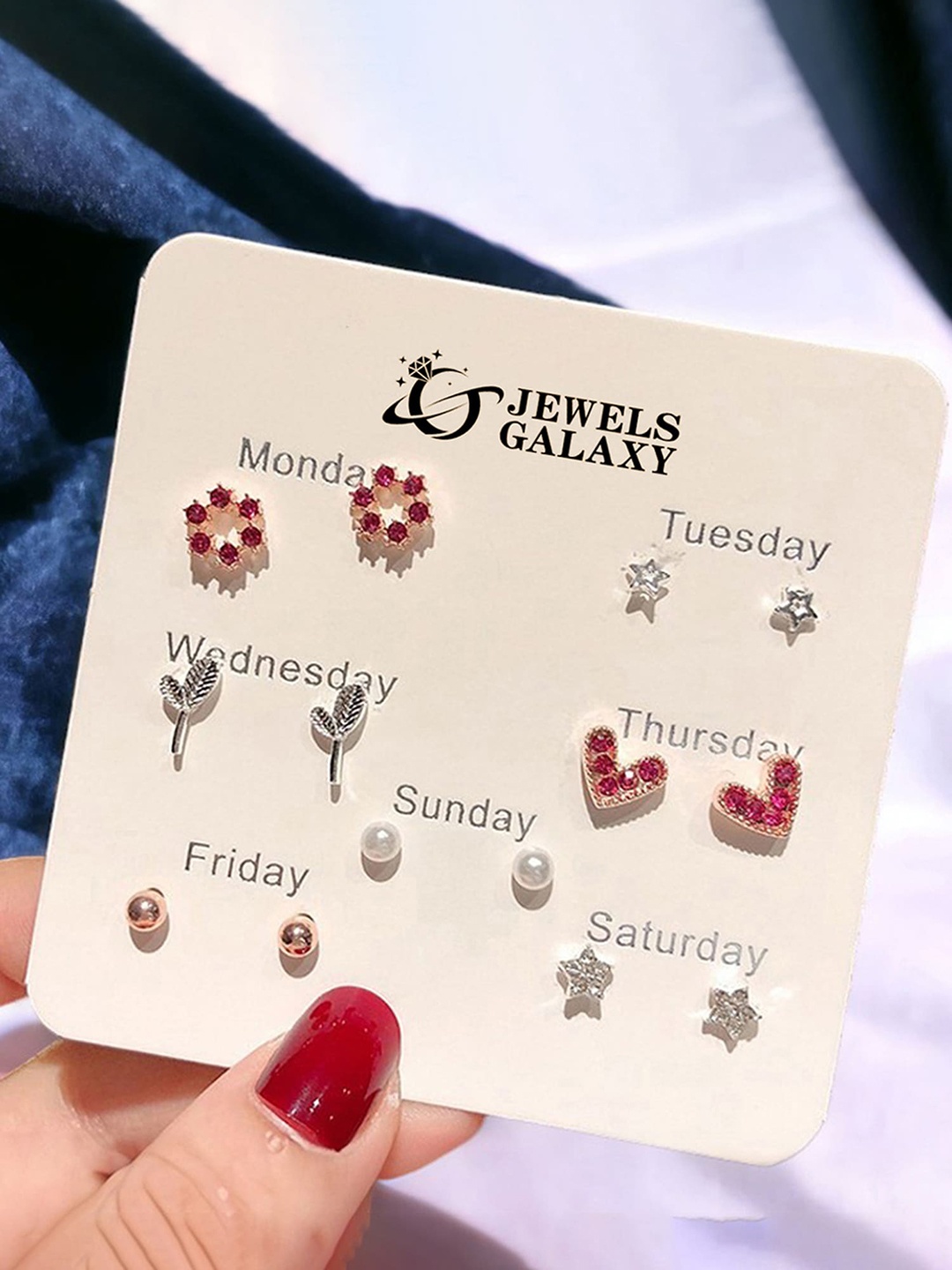 

Jewels Galaxy Set Of 7 Gold-Plated Crystals Studded Studs Earrings