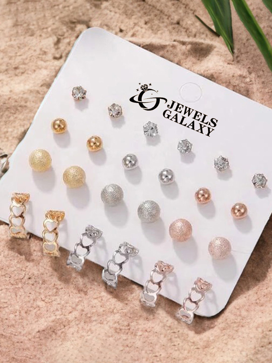 

Jewels Galaxy Set Of 12 Gold-Plated Crystals Studded Studs Earrings