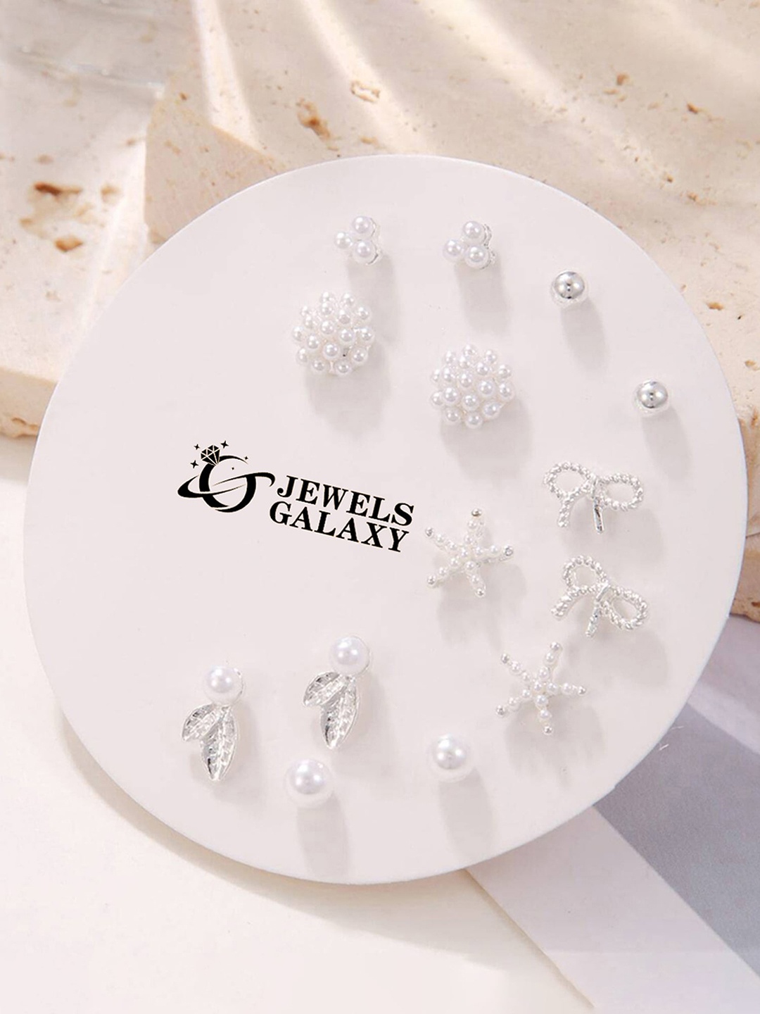 

Jewels Galaxy Set of 7 Silver Plated Crystals Studs Earrings