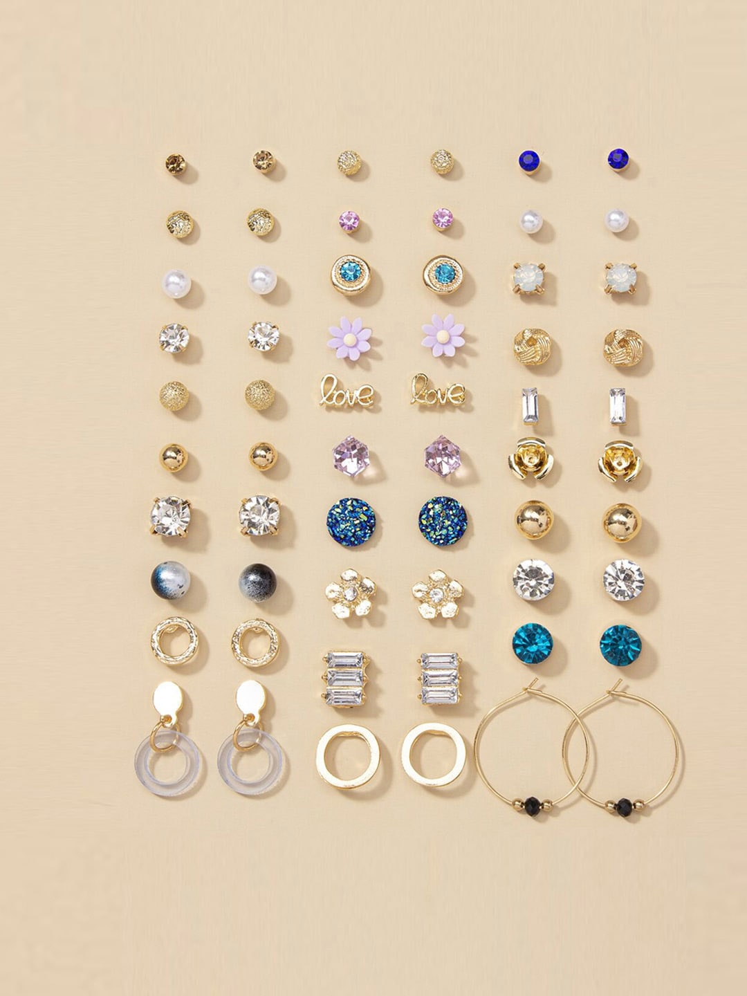 

Jewels Galaxy Set Of 30 Gold-Plated Crystals Studded Studs Earrings
