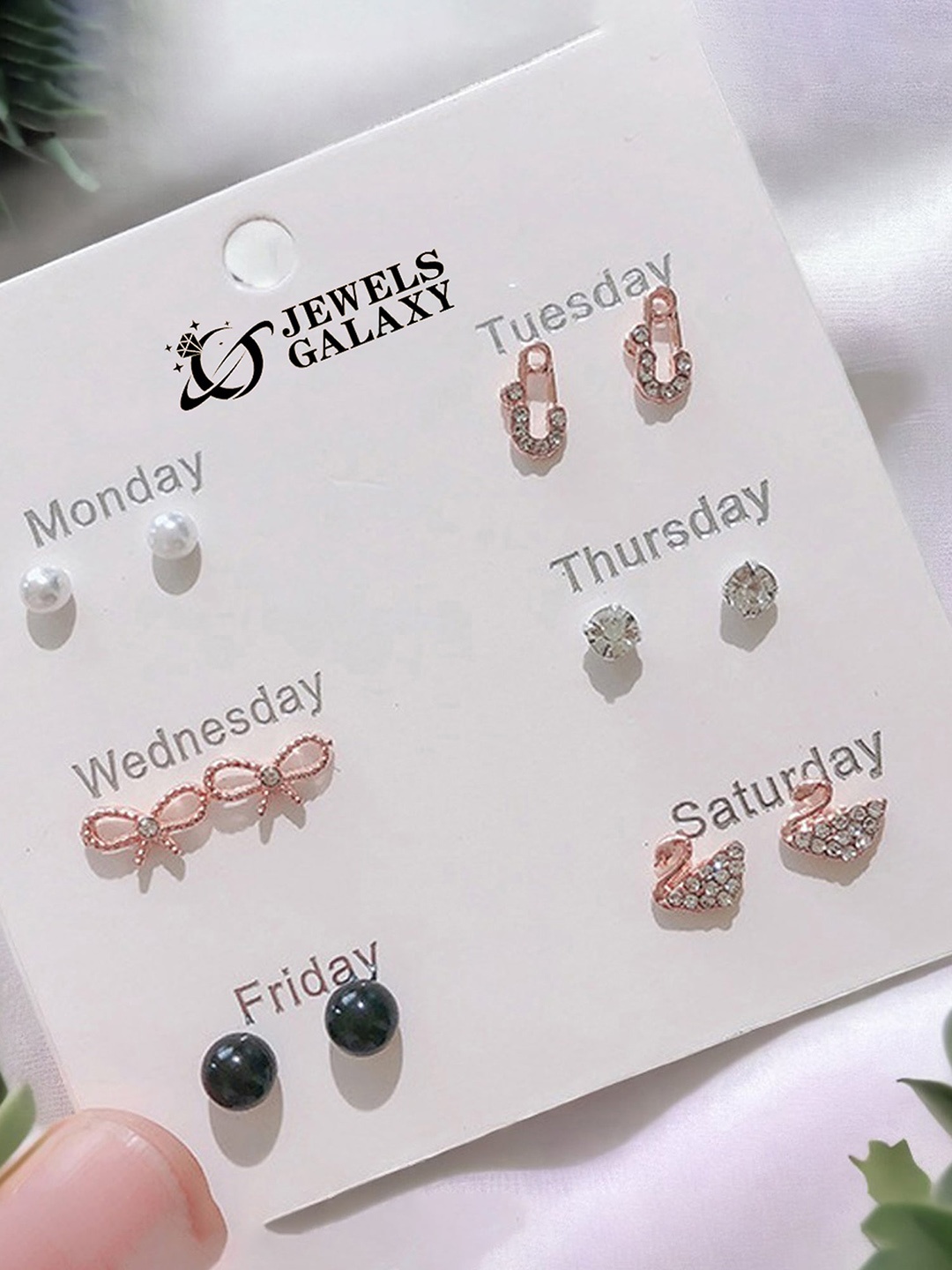 

Jewels Galaxy Set of 6 Rose Gold Plated Crystals Studs Earrings